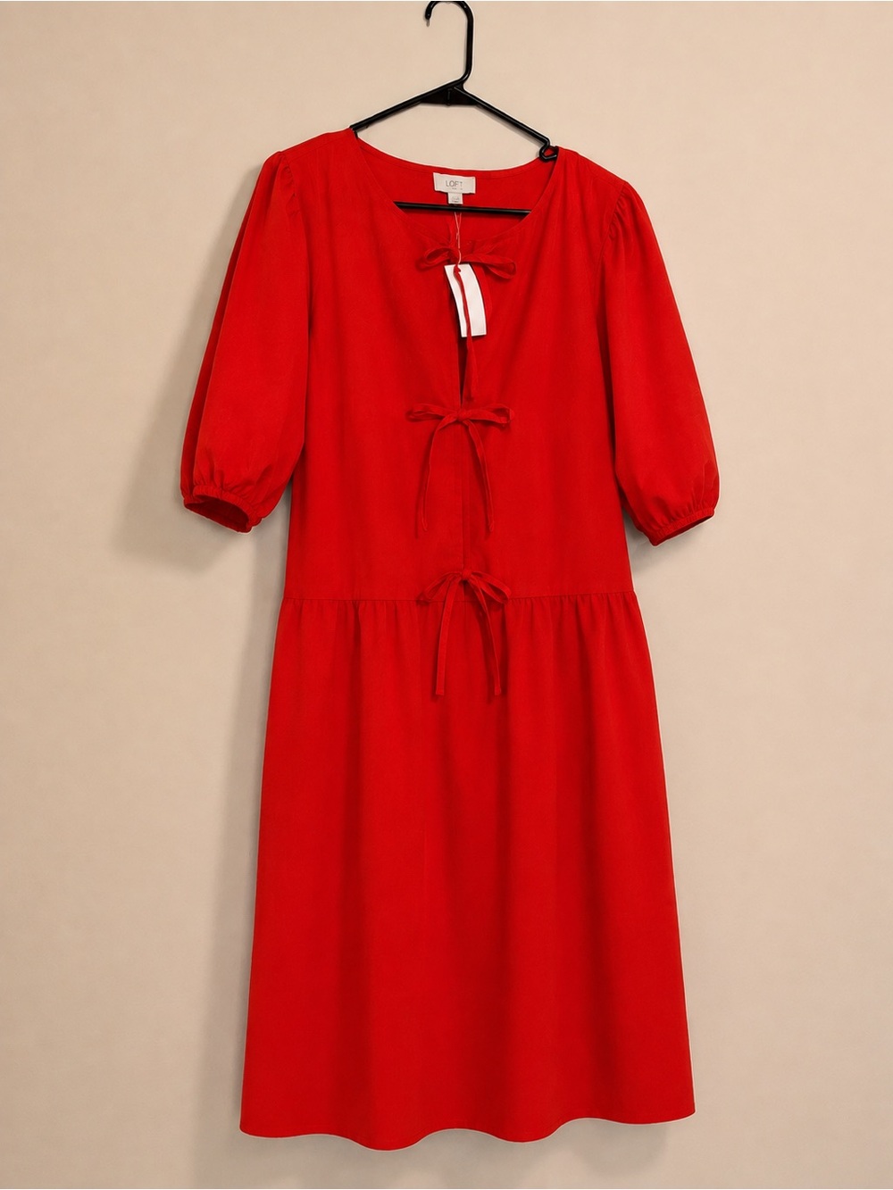 LOFT Red Midi Dress with Tie Front
